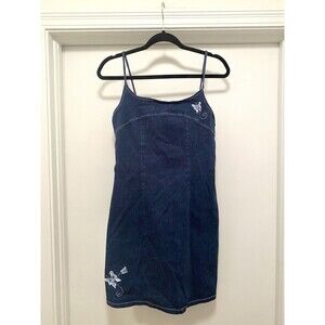 Vtg Y2K denim mini dress womens size large Butterfly Cottage core dainty Fairy